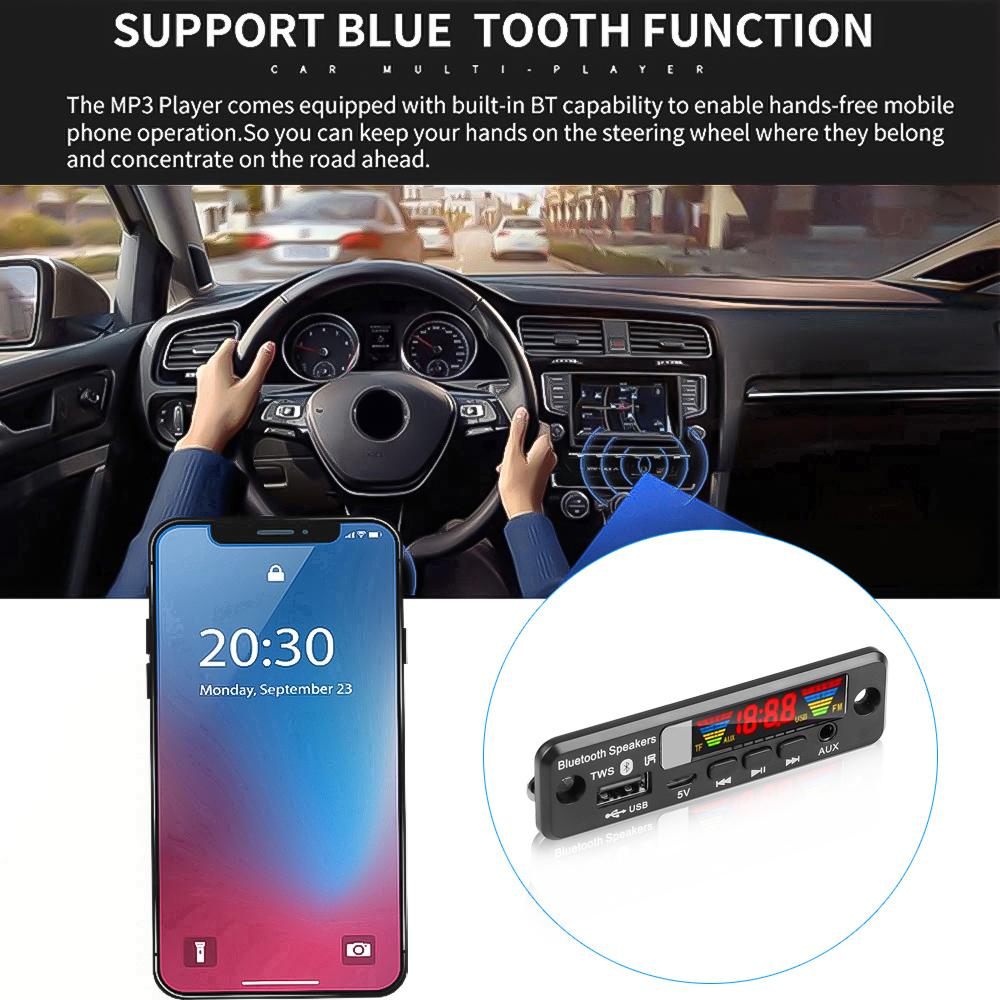 Автомобильный динамик Bluetooth Tws, плата декодера MP3 WMA, музыкальный плеер, модуль AUX, автомобильный FM-передатчик, аудиоусилитель, 5 В-12 В постоянного тока, поддержка USB TF SD LINE IN