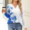 Women's Fashion Casual Long Sleeve Shirt Floral Printed V Neck Up Tops