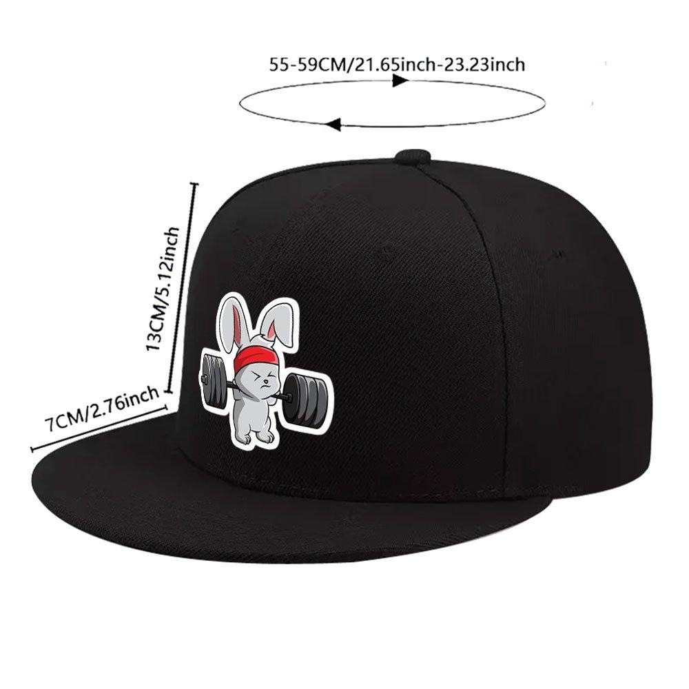 Weightlifting Rabbit Funny Graphic Print Flat Brim Baseball Cap Polyester Streetwear Snapback Hat Unisex