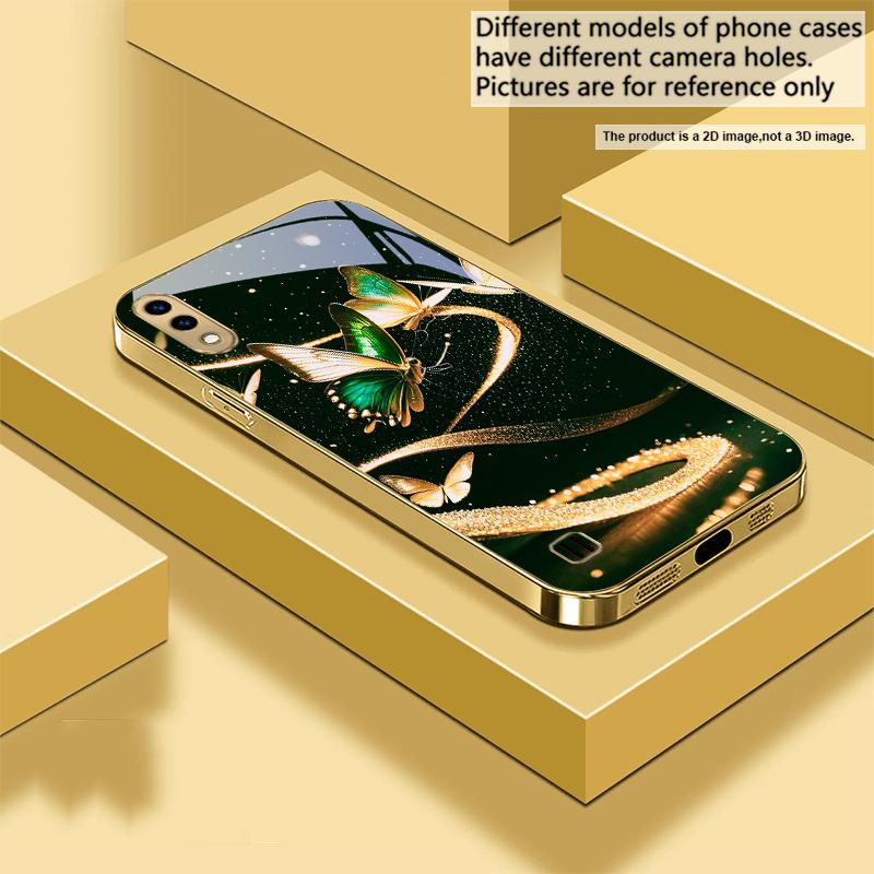 Извивающееся золотое сияние Для Samsung A 01 52S A04 A05S A10 A12 13 22 23 24 36 42 M02 Note 10 20Ultra 8 9 Золотой стеклянный чехол для телефона