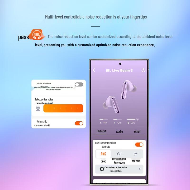 JBL LIVE BEAM 3 True Wireless Noise-Cancelling Earbuds with Smart Charging Case