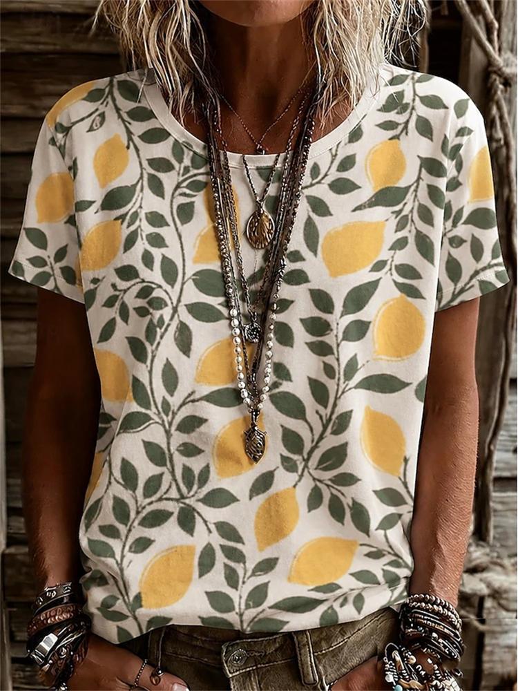 2026 Summer Fashion Women's Short-Sleeve T-Shirt Elegant Floral Print Round-Neck Top Casual-Style Women's Short-Sleeve Shirt