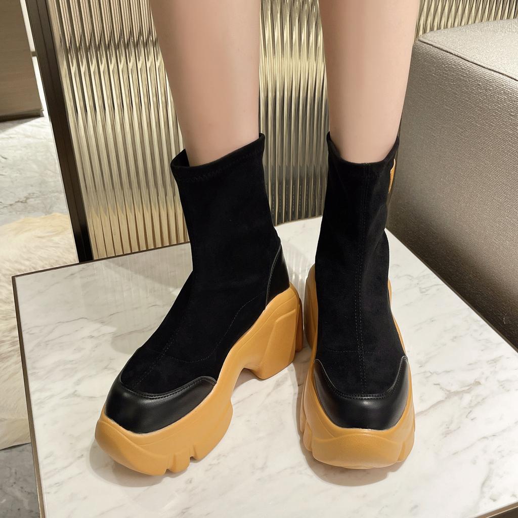 Интернет Знаменитости Носки Сапоги Женские Популярные Осень Зима Маффин Толстая Подошва Модные Средней Трубы Одиночные Сапоги Повседневные Голые Сапоги