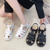 Women's Woven Roman Sandals Retro Closed Toe Women's Shoes Summer Thick Bottom Chunky Heel Sandals