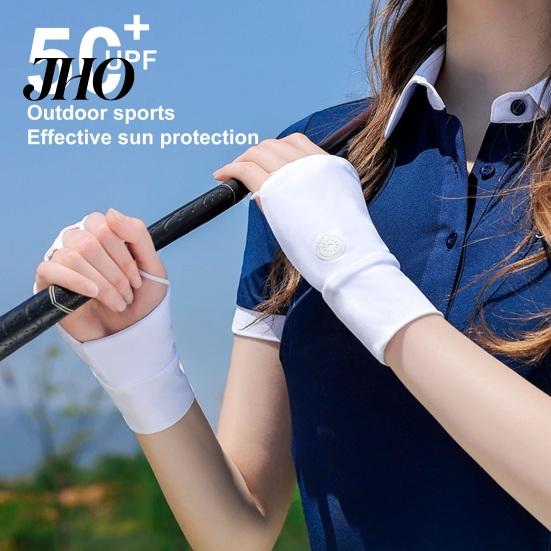 Men Golf Gloves 1 Pair Summer Sun Protection Breathable Women Outdoor Sports Cooling UV Fingerless Ice Silk Hand Sunshade Cover Sunscreen