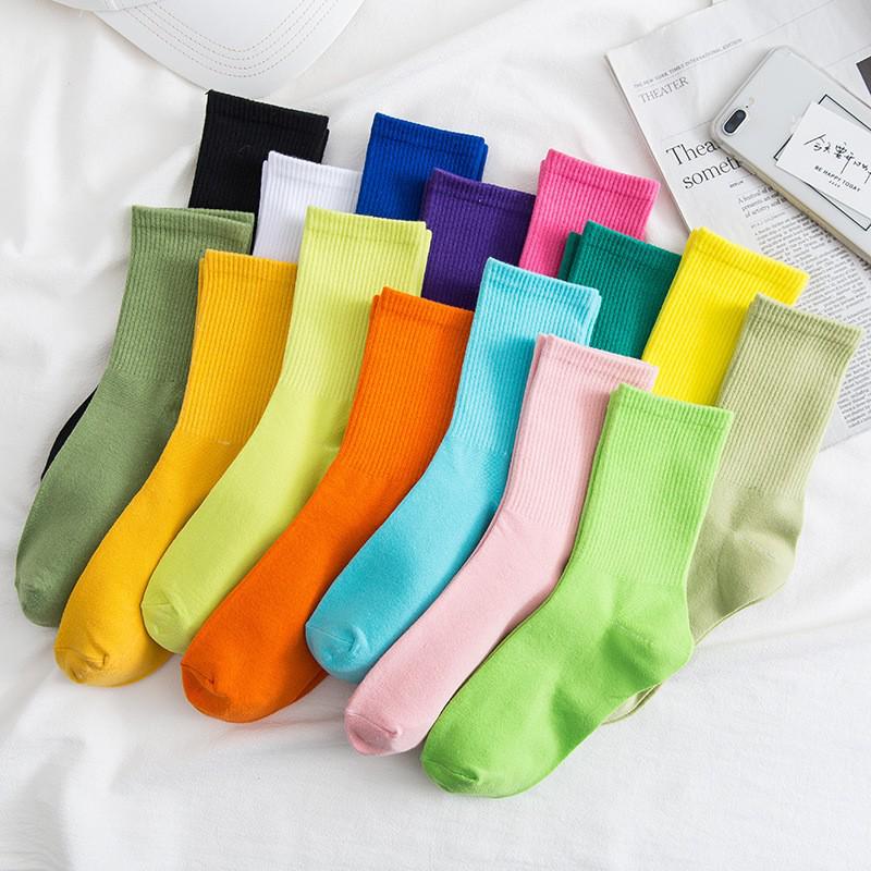 Women's Colorful Mid-Calf Cotton Socks - Korean-Style, Sweat-Absorbent, Odor-Resistant, Thin Slouch Socks for Spring and Autumn