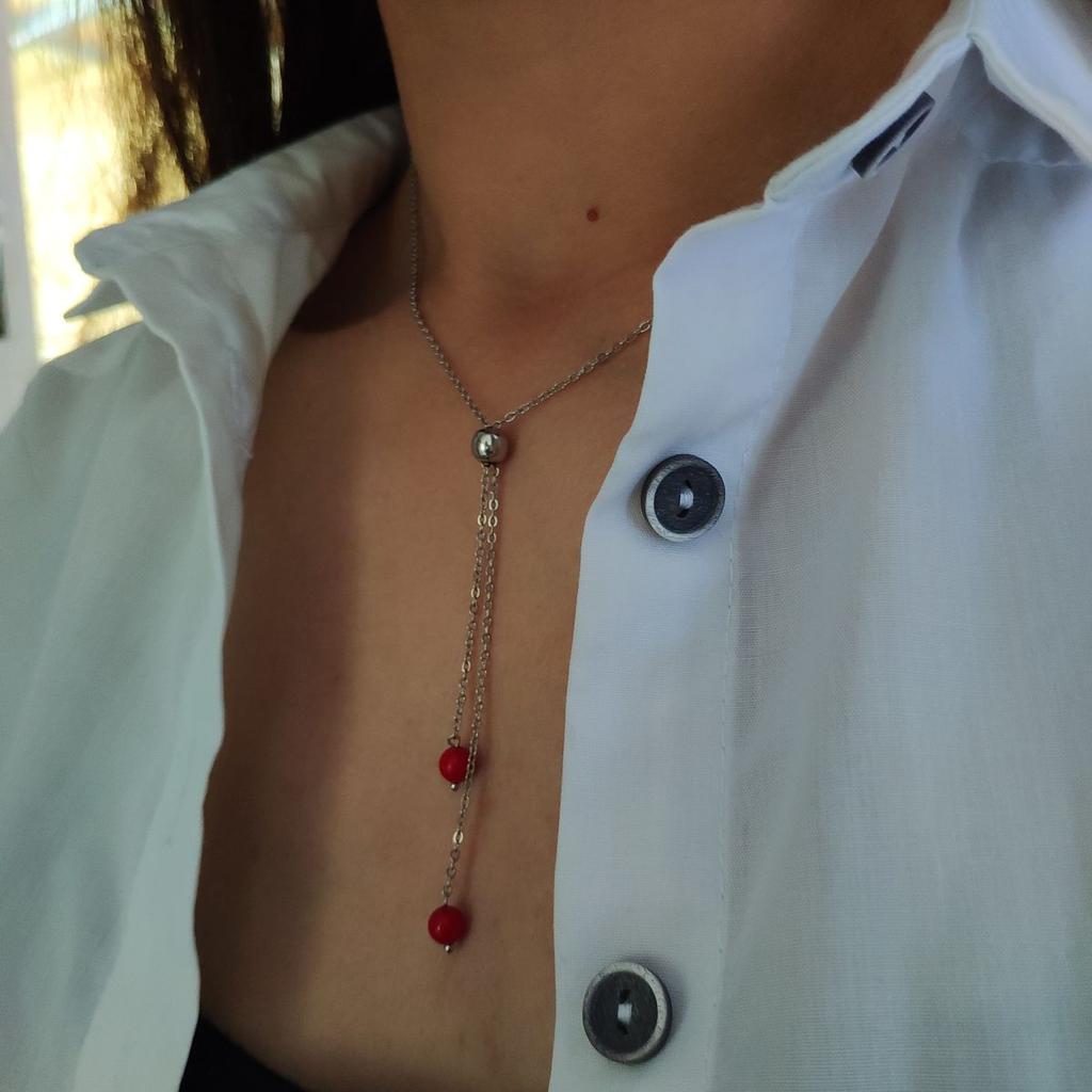 Серебряное колье с кораллом, вес изделия 3,3 гр (2147183)
