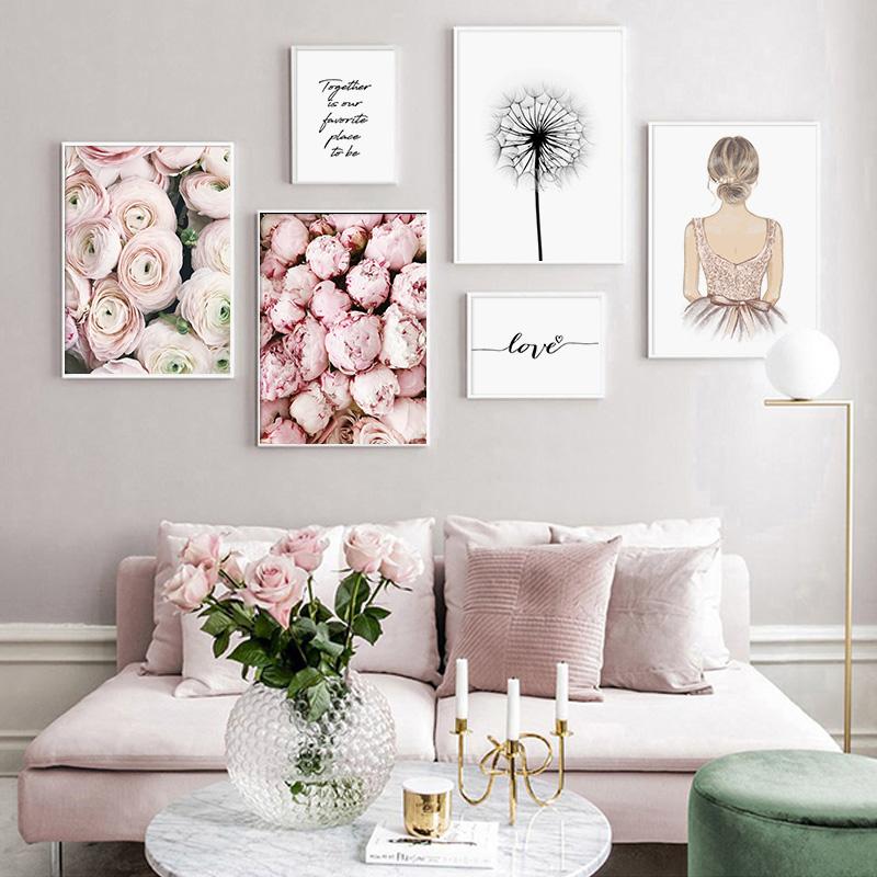 Плакат с цветами пиона, цитаты о любви, модная девушка, холст, художественный принт, одуванчик, современная живопись, настенные панно для декора гостиной