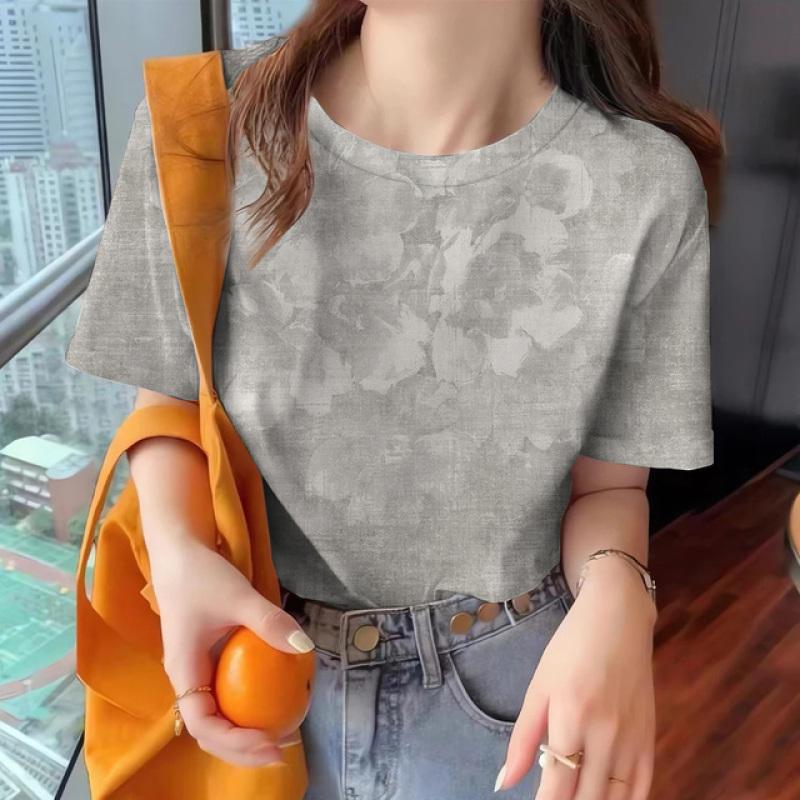 Summer Women's Clothing New T-shirt Loose Breathable Short Sleeve Elegant Top Fashion Round Neck Clothing Women's T-shirt
