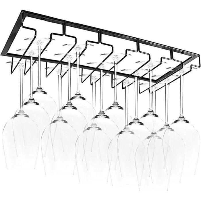 Porte-Verres Suspendu, Support de Verre à Vin avec 4 Rails pour 10-15 Verres, 50 x 22,5 x 5 cm