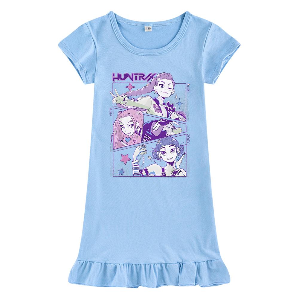 Hot selling Kpop witch hunting group printed girls' dress ice silk nightgown