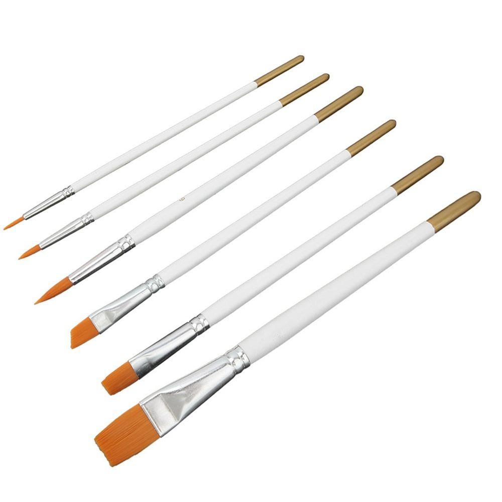 6PCS White Handle Face Paint Kit Mild Formula Nylon Art Brushes Gouache Acrylic Drawing