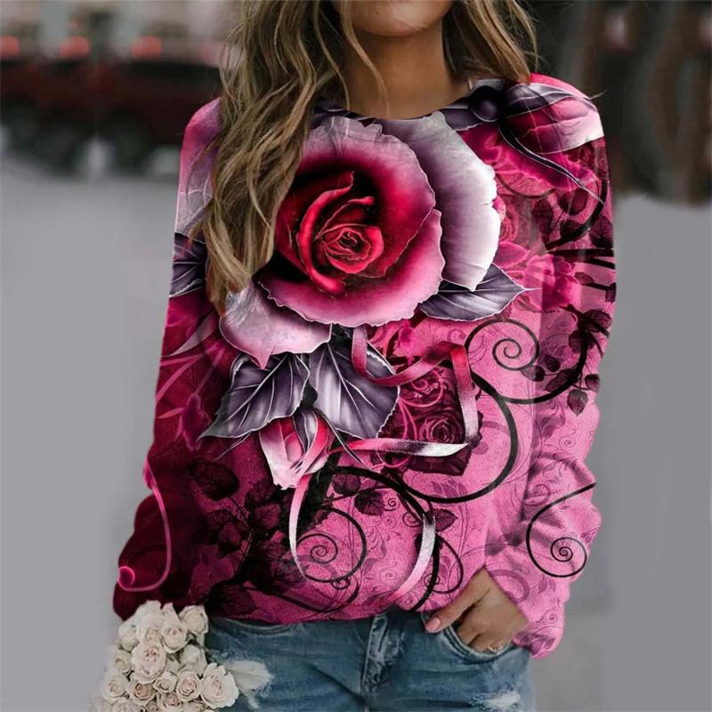 Harajuku New 3D Printing Colorful Flowers Sweatshirts Women Fashion Streetwear Pullovers Winter Girls Floral Graphic Clothes Top