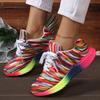 Кроссовки большого размера, красочные полосатые на шнуровке, с круглым носком, спортивные одинарные туфли, кроссовки с радужной подошвой