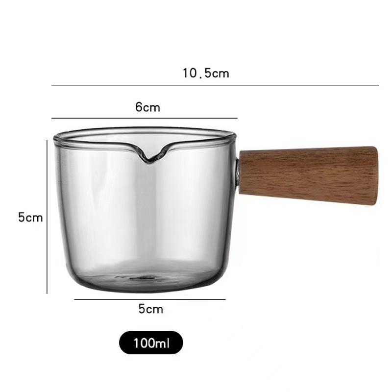 Mini Glass Milk Cup Small Coffee Cup Milk Pitcher Creamer Jug Wood Handle Espresso Shot Glass Kitchen Sauce Cup Gravy Boat