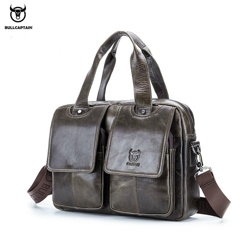 BULLCAPTAIN Сумки на плечо из натуральной кожи, портфель, мужские деловые сумки, сумка для ноутбука