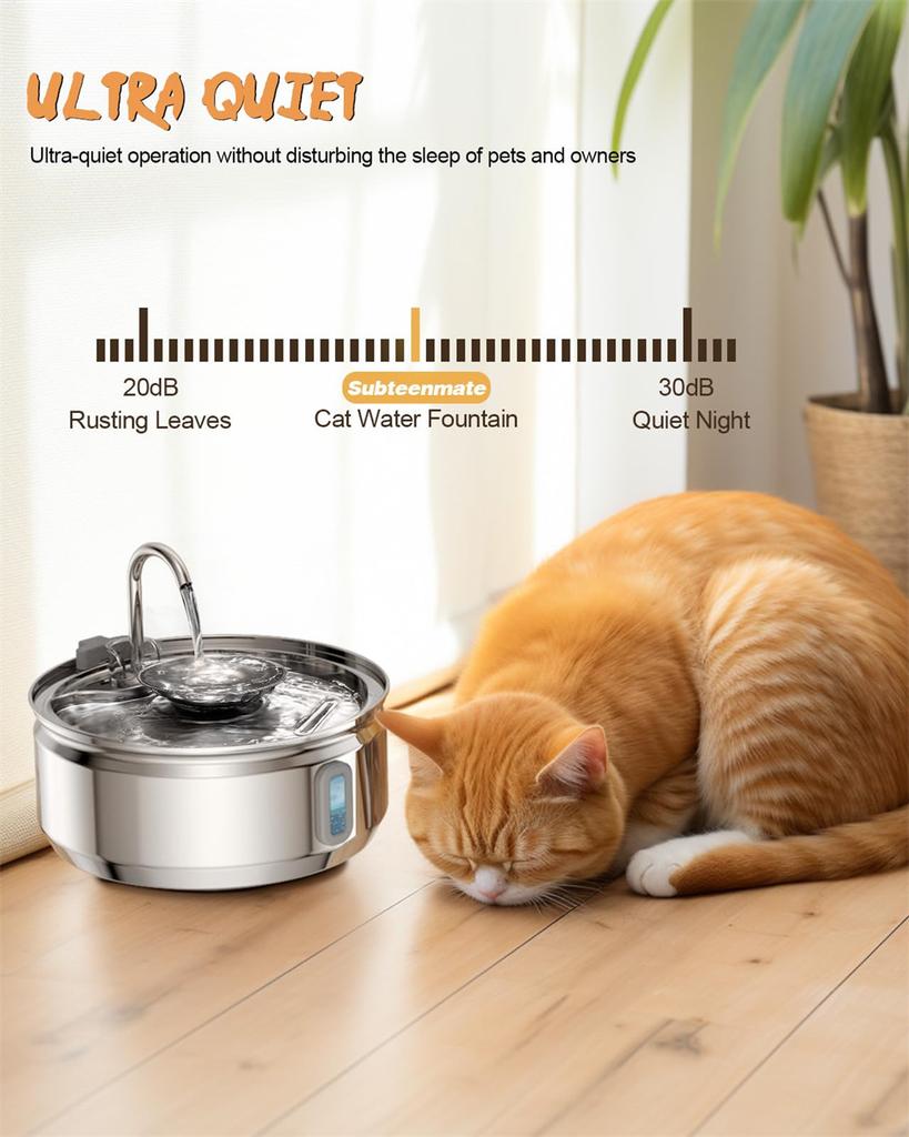 3л Нержавеющий кран для кошек Фонтан для кошек Видимый уровень воды Фонтан для кошек Ультратихий насос Автоматическая чаша для поения домашних животных