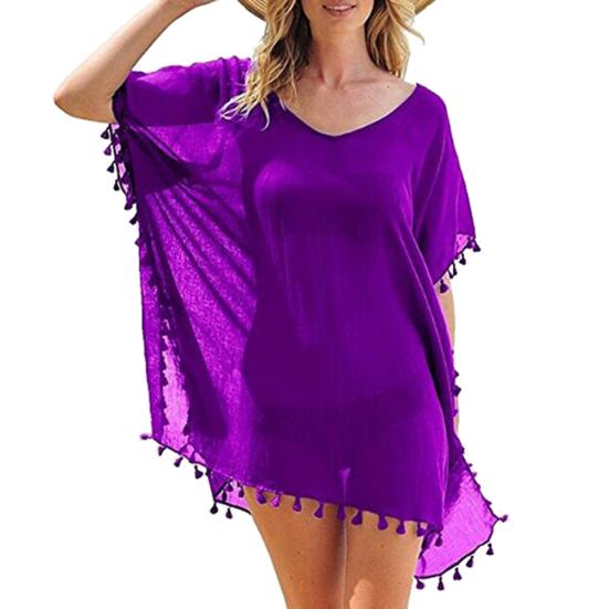 Summer Women Tassel New Bikini Beach Beachwear Swimwear Solid Color Bathing Suits Monokini Mujer Swimwear Cover Up Dress
