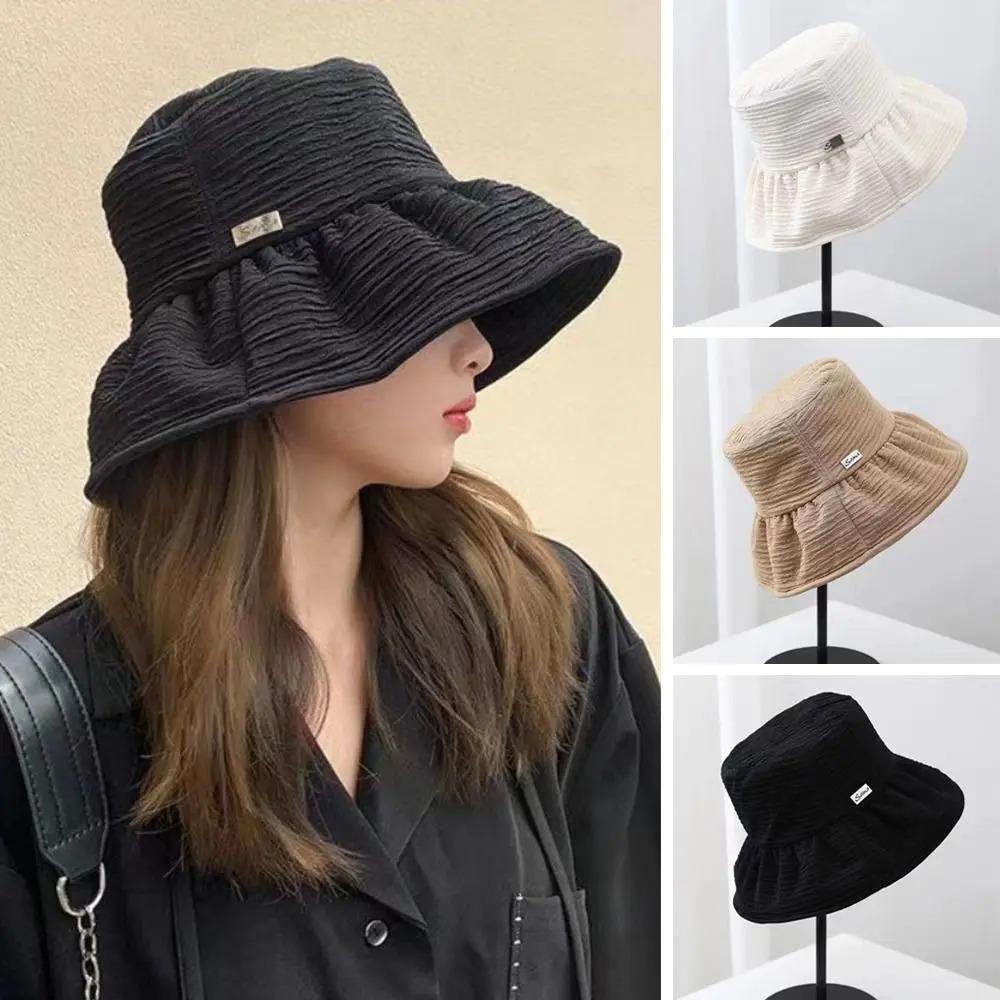 Foldable Wide Brim Sun Hat Breathable Solid Color Bucket Hat Fashion Fishmen Hat  Summer