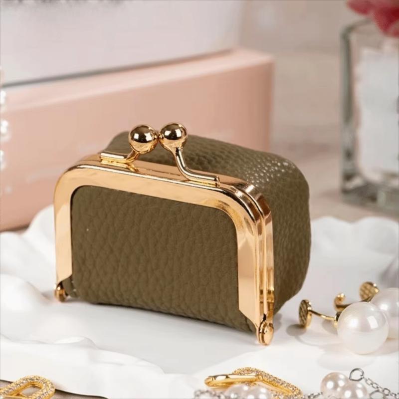 1Pcs Portable Polka Dot Kiss Lock Coin Purse Pu Leather Square Multifunctional Bag For Small Items Jewelry Earrings Storage Box