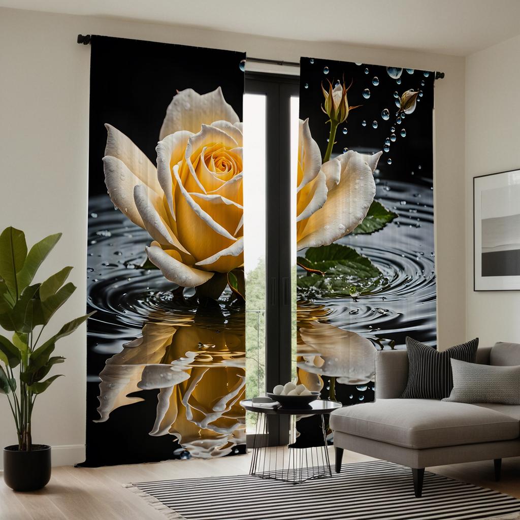 2 шт. декоративных штор HD Water Rose, желтые шторы с цифровой печатью, стиль украшения дома, гостиная, спальня