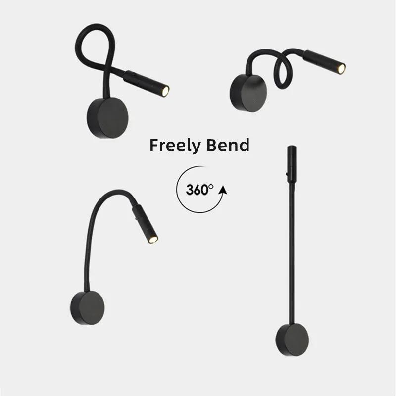 Регулируемая светодиодная настенная лампа для чтения 3 Вт, гибкий шланг, прикроватный настенный светильник для спальни, кабинета, настенный светильник с выключателем, настольная лампа