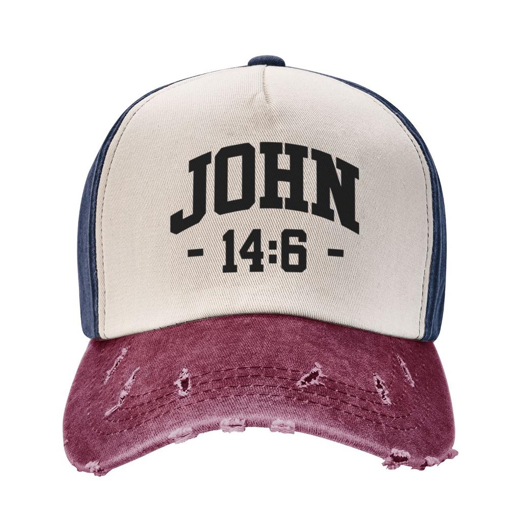 Christian John 14 6 14:6 Bible Outfits Unisex Women Baseball Cap Catholic Distressed Washed Dad Hat Vintage Running Golf Sun Cap