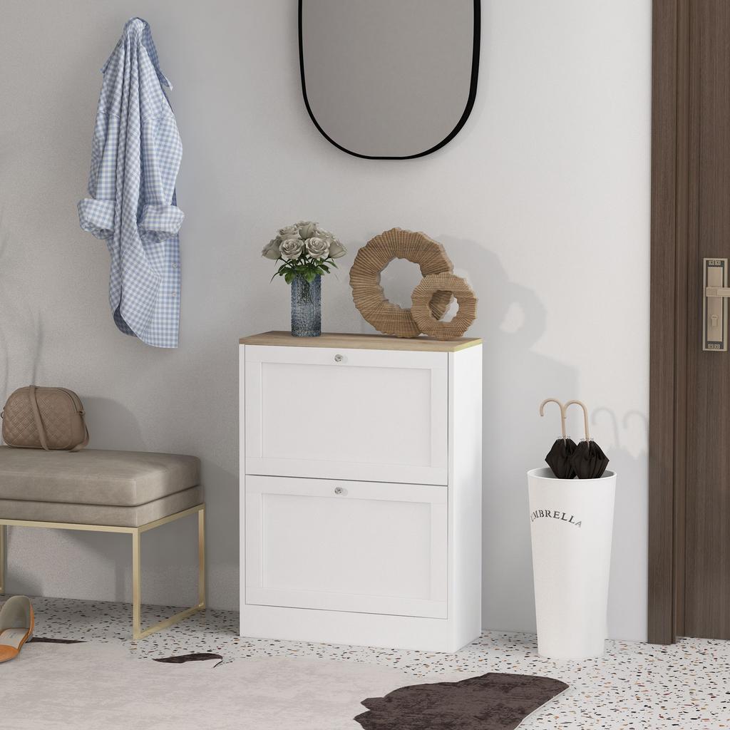 Shoe Cabinet, 2 Doors, Adjustable Shelves, for 12 Pairs, 60x23.5x80cm, White