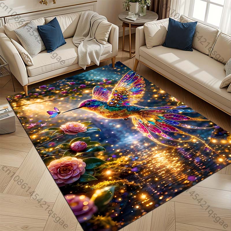 1PC Gemstone hummingbird with butterfly Carpet for Living Room Bedroom Sofa Home Decor Rus Non-slip Floor Mat Luxury Gift