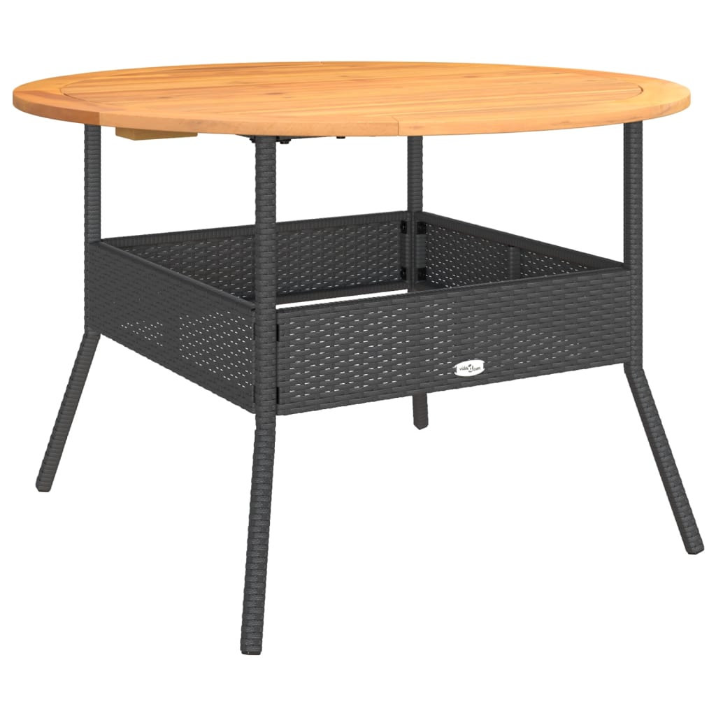 Garden Table with Wooden Top Black Ø110x71 cm Poly Rattan