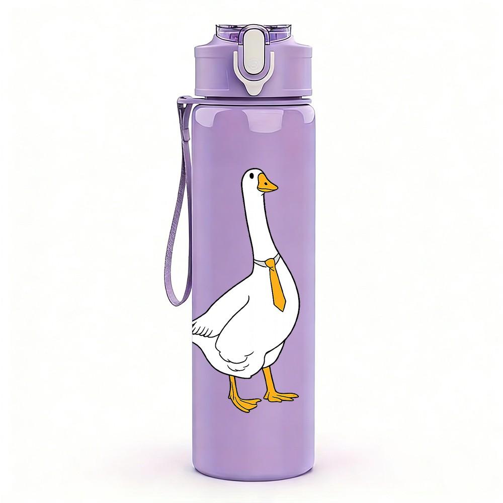 1PC White Goose Simple Drawing 750ml Color Plastic Sports Water Bottle Leakproof Flip Straw Lid Suitable for Sports Office Home Use