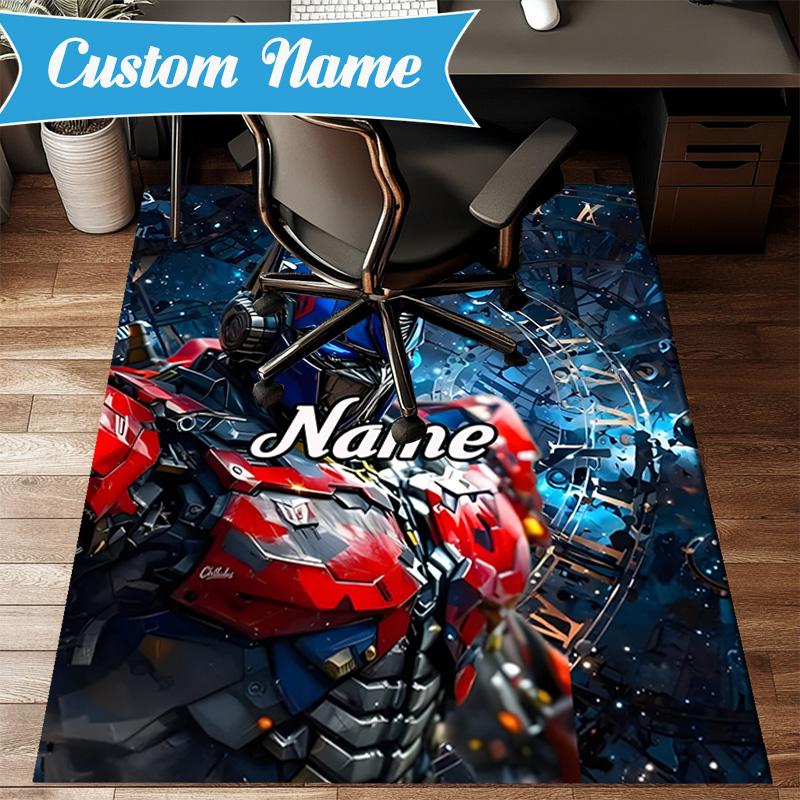 Custom Name Robotic Warrior Adventure Rug for Living Room, Game Rooms, Office, Bedroom, Floor Mat Playful Design, fan gifts Christmas decor