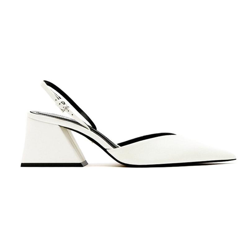 Ladies Pointed High-heeled Shoes with Thick Heels and Open-heeled Temperament Sandals
