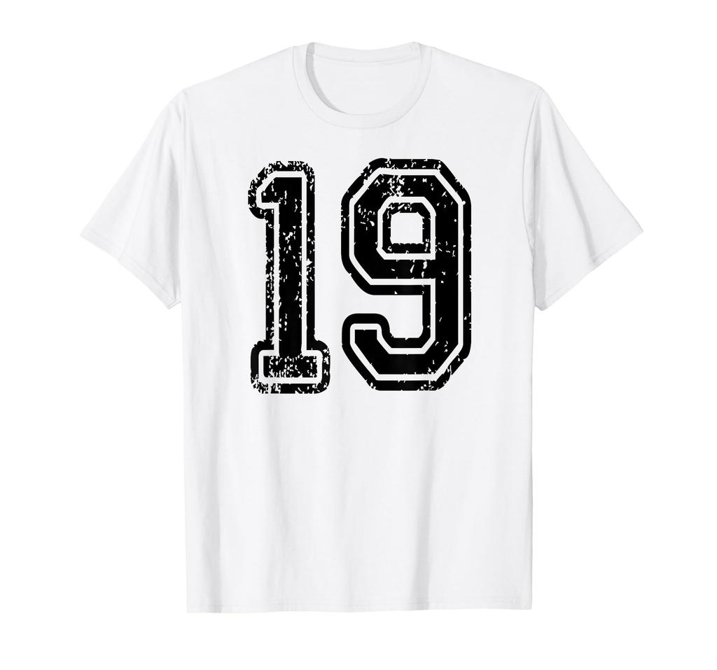 Double-sided Print of Number 19 Grungy Sports Team. T-shirt