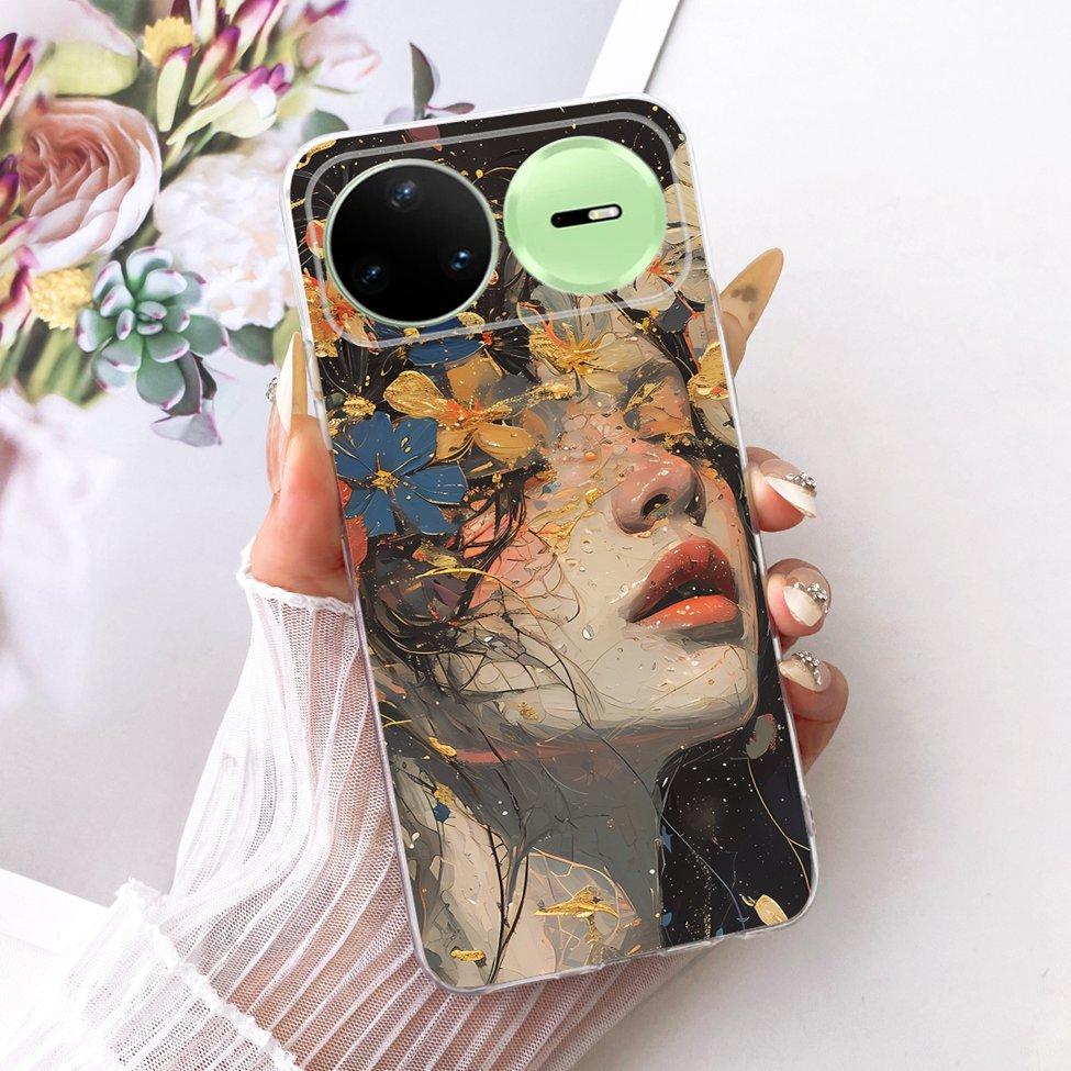 Прозрачный чехол-крышка для Huawei Nova 15 Pro, милый котик, модные цветы, роскошный окрашенный корпус для Huawei KLE-AL00U