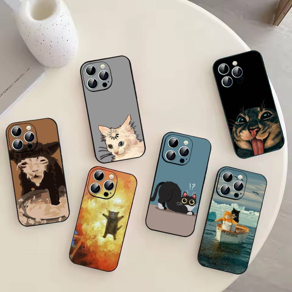 Кошачьи мемы F-Смешной милый чехол для телефона для iPhone 17, 16, 15, 14, 13, 12, 11 Plus, Pro Max, Другие Мягкий черный чехол