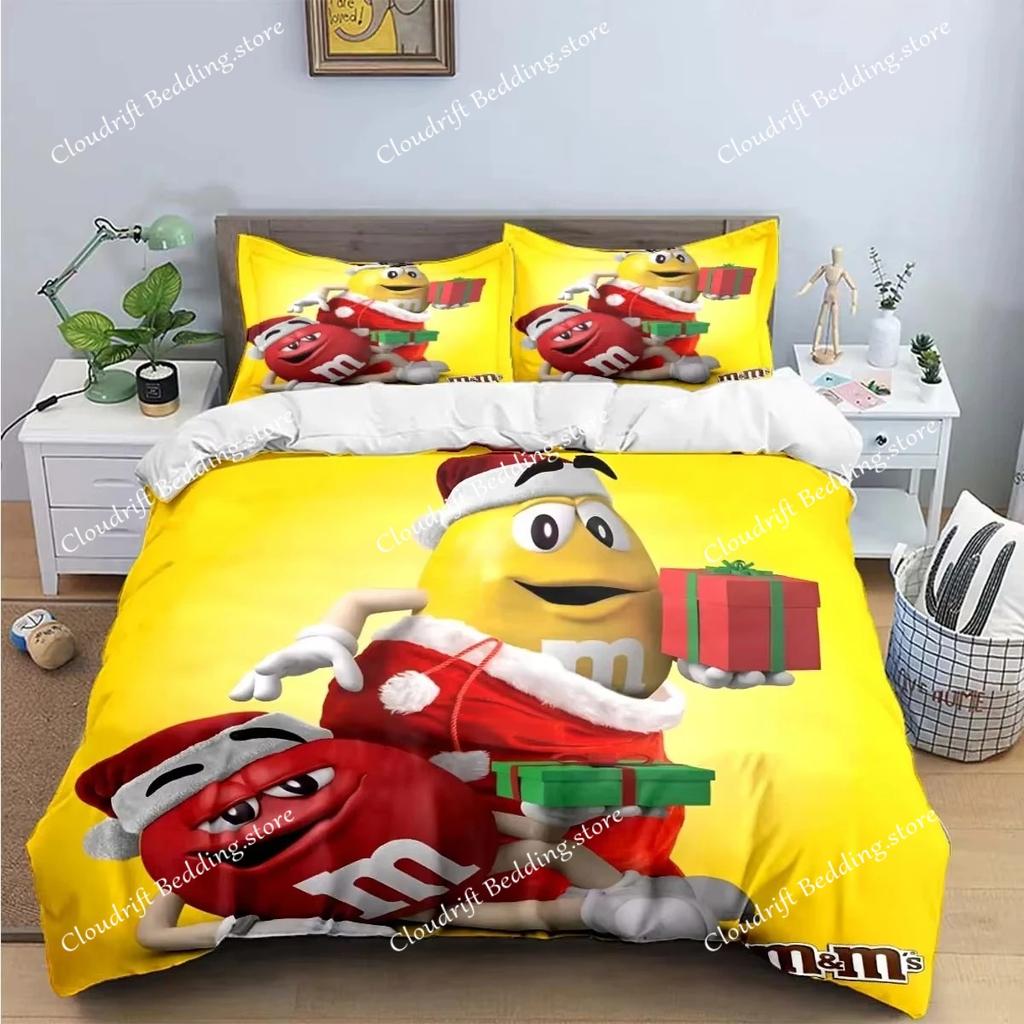 Модные комплекты постельного белья с принтом шоколадных бобов M&M Изысканный набор постельных принадлежностей Пододеяльник Комплект одеяла Постельное белье Роскошный подарок