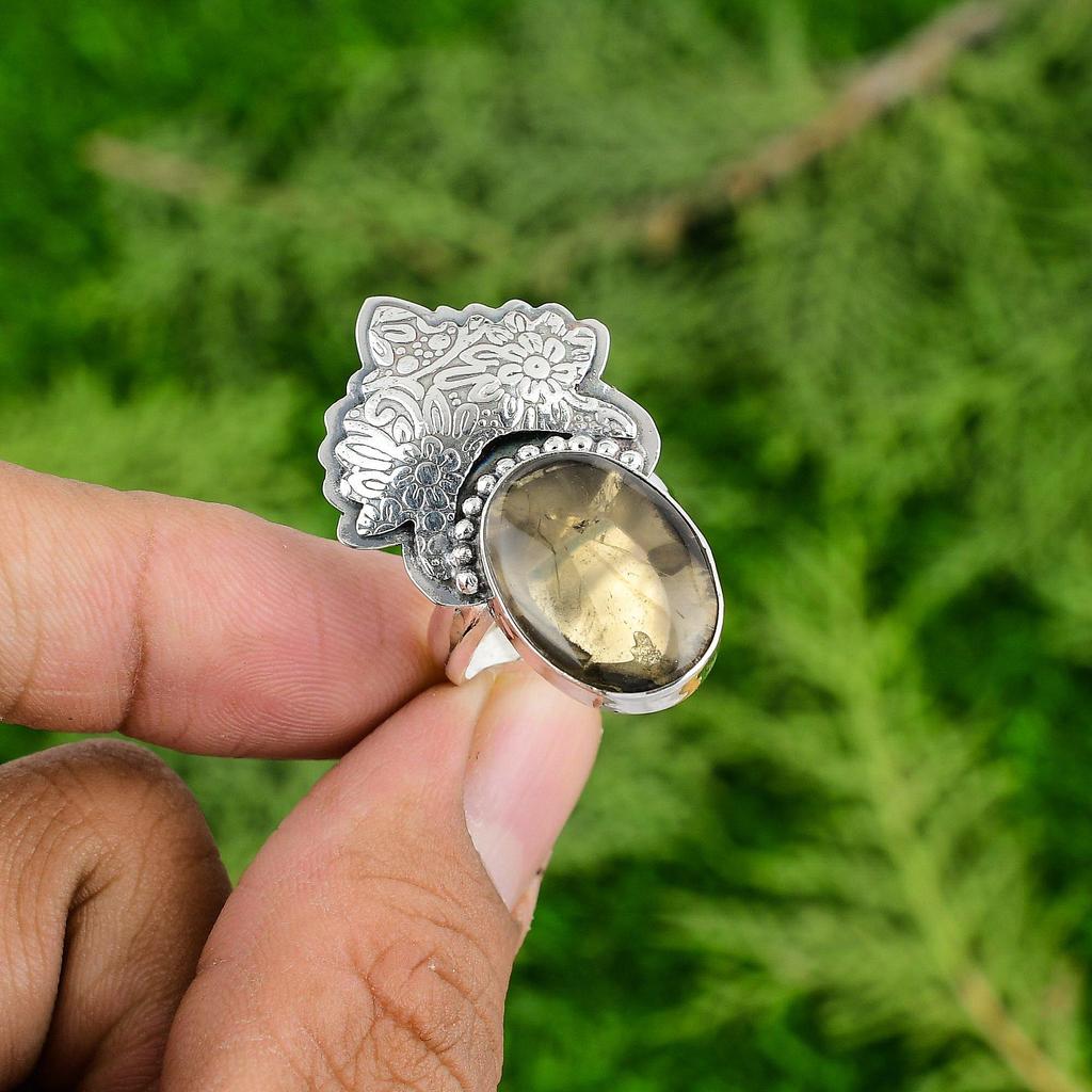 Сделка ко Дню матери Натуральный Дымчатый Кварц Заявление Кольцо Ювелирное изделие 925 Стерлинговое Серебро