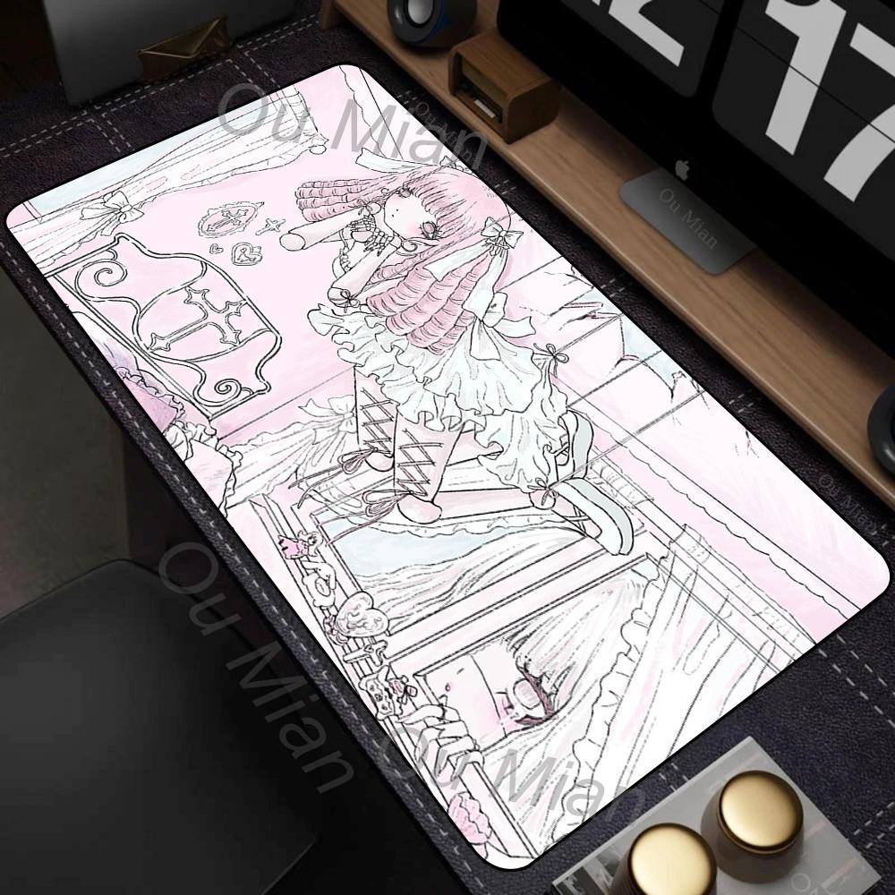 Cute Anime Girl Large Mouse Pad Kawaii Computer Mousepad XXL Rubber Mouse Mat 900x400mm Locking Edge Keyboard Pad Desk Mat
