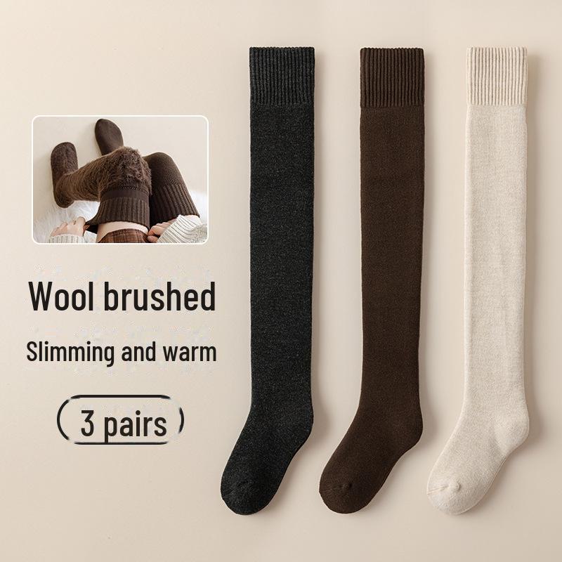 Женские ультратолстые шерстяные носки выше колена - бархатная подкладка для тепла