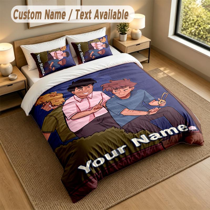 3Pcs Bedding Set Custom Name Text, 1 Sheet 2 Pillowcases Home Bed DecorDie drei Fragezeichen