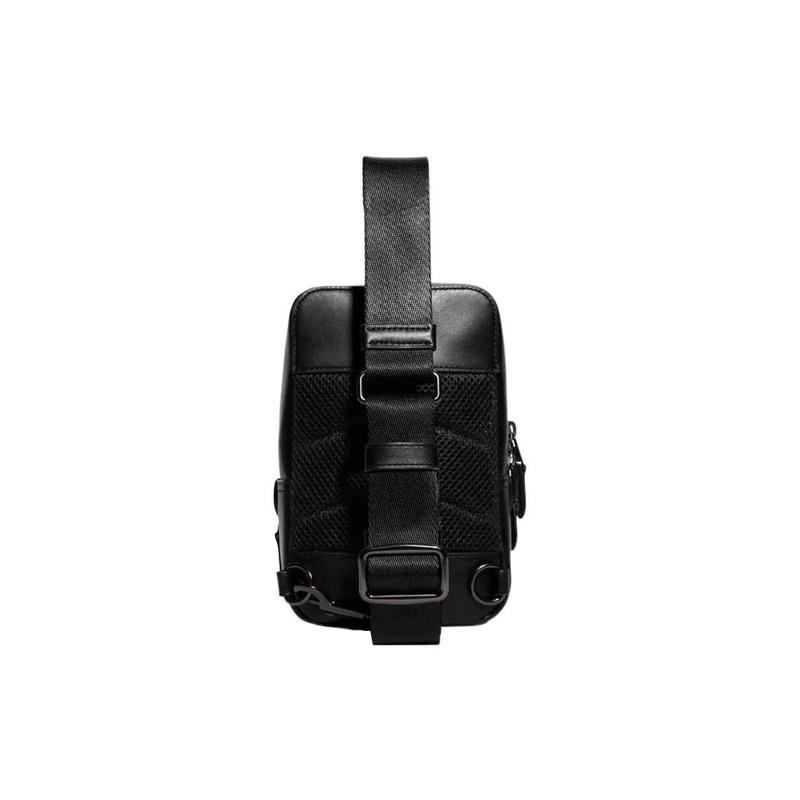 COACH Gotham 13 classic old pattern zipper closure outer pockets exquisite calfskin and coated canvas shoulder crossbody chest bag men's black