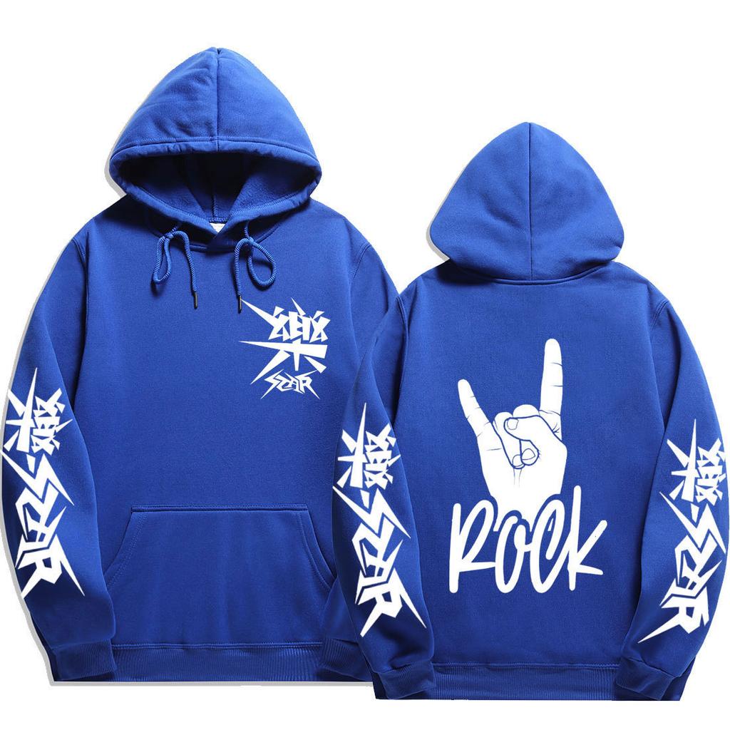 Stray Kids ROCK‑STAR Худи с принтом Rock Hand Sign Рожки Дьявола Рука Rock Надпись Графика Капюшон на завязках Оверсайз Унисекс KPop Уличная одежда Фан-мерч