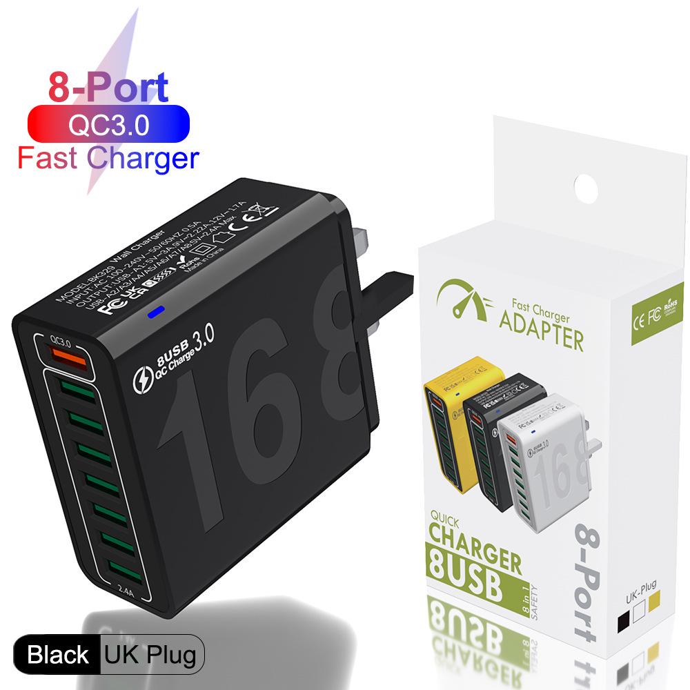8-портовое быстрое зарядное устройство QC3.0 для путешествий (Европа, Америка, Корея) - Зарядное устройство для мобильного телефона