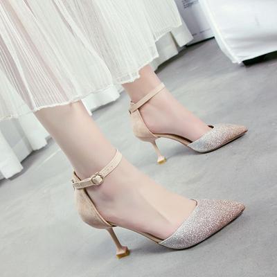 Обувь женские туфли с острым носком, черные, лето 2024, на среднем каблуке, босоножки для женщин, вечеринки и свадьбы, закрытые, кристаллы FH