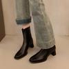 Женские короткие ботильоны на высоком каблуке, новая коллекция весна-осень 2025, одинарные ботинки на толстом каблуке, французские маленькие ботильоны до щиколотки, задняя молния, квадратный носок, эластичные тонкие ботинки