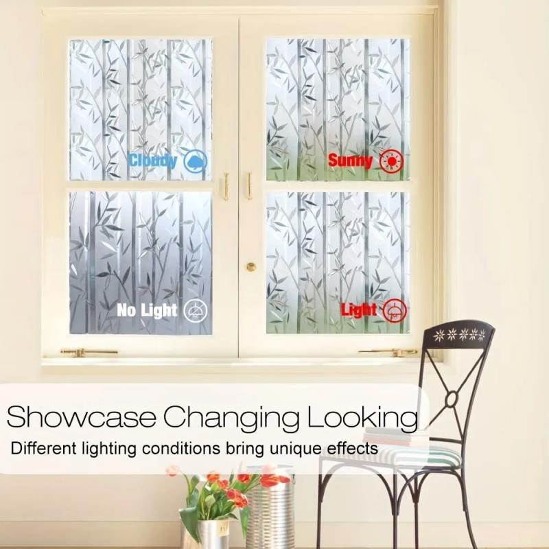 Bamboo Frosted Window Privacy Film Vinyl 3D Glass Decals Static Clings Anti UV Heat Control Window Stickers For Home Office