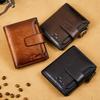 Мужские кошельки RFID из натуральной кожи, трехслойные кошельки для мужчин с окошком для удостоверения личности и держателем кредитной карты, мужской кошелек, мужской кошелек в стиле ретро