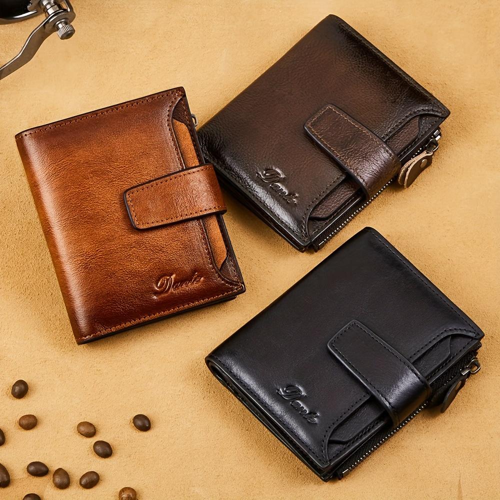 Мужские кошельки RFID из натуральной кожи, трехслойные кошельки для мужчин с окошком для удостоверения личности и держателем кредитной карты, мужской кошелек, мужской кошелек в стиле ретро
