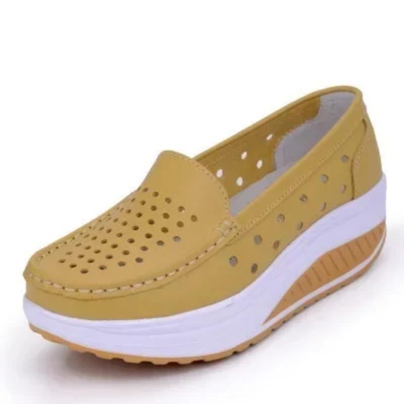 Женская обувь летняя женская кожаная обувь на платформе большого размера медсестра танкетка женская сетка дырка рабочая обувь на плоской подошве